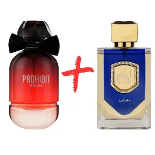 Fragrance World Prohibit Rouge και Lattafa Liam Blue Shine 