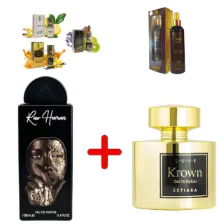 Lattafa Raw Human + Estiara Krown + Otoori Oud + 3 μίνι αρωματικά έλαια