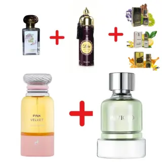 Maison Alhambra Pink Velvet + Fragrance World Invicto + Otoori Jameela + My Perfumes Soul Mate Intense + 3 μίνι αρωματικά έλαια
